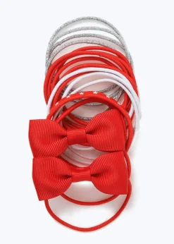 Multipack Girls Red Bow Hair Bobbles.
