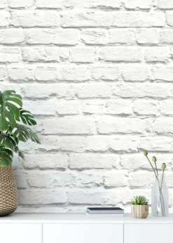 Muriva Painted Brick White Wallpaper