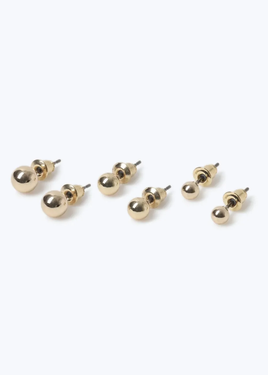 Muse 3 Pack Gold Ball Stud Earrings