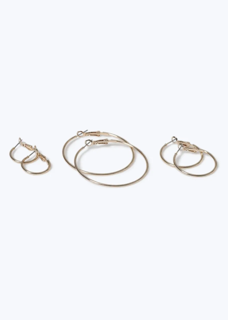 Muse 3 Pack Gold Thin Hoop Earrings