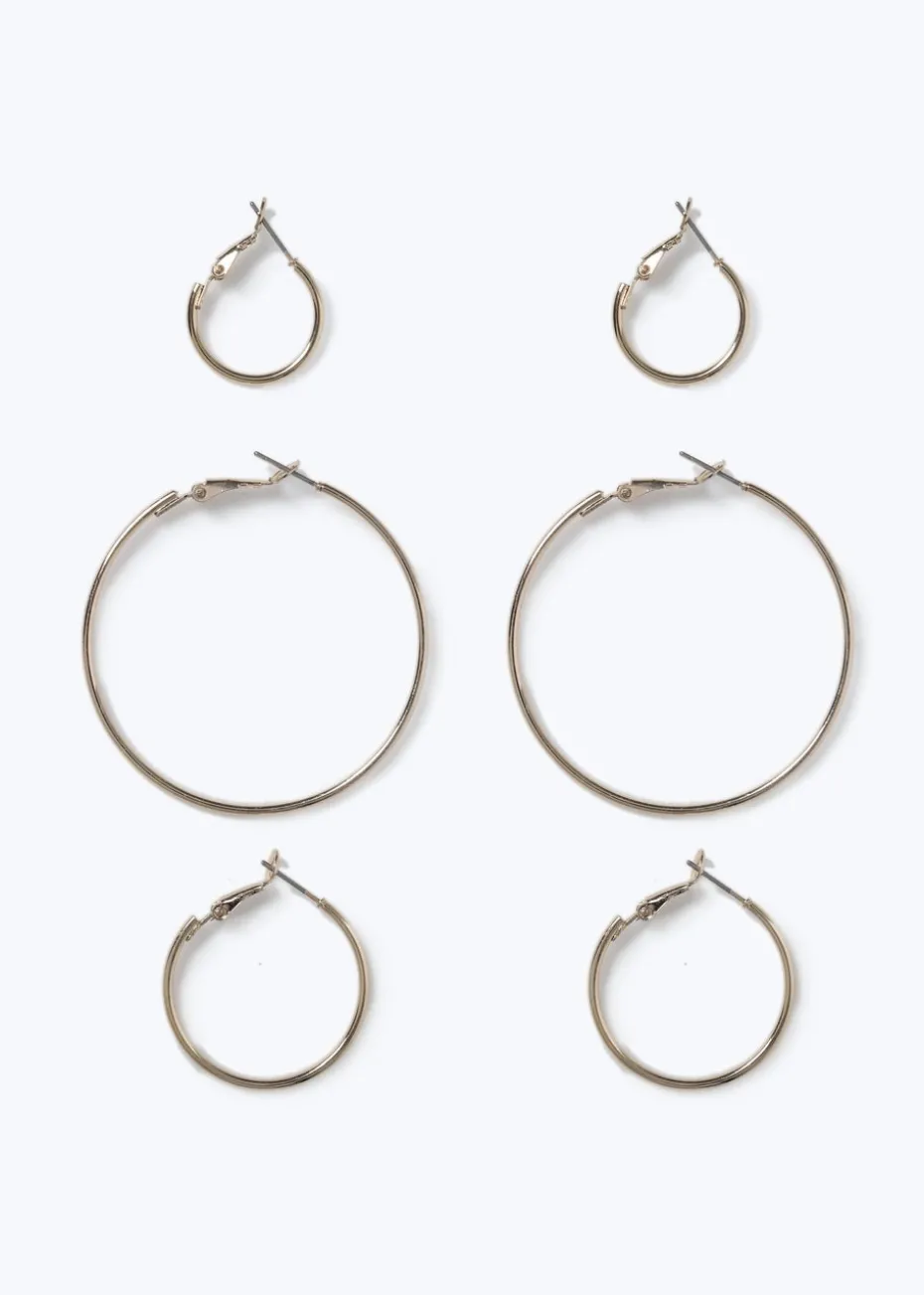 Muse 3 Pack Gold Thin Hoop Earrings