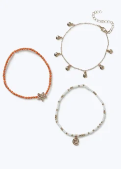 Muse 3 Pack Orange Beach Anklets