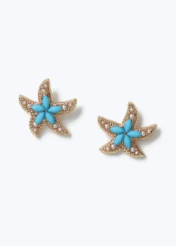 Muse Blue Starfish Stud Earrings