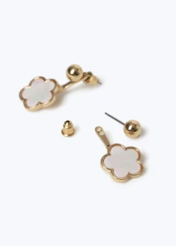 Muse Gold Flower Front And Back Earrings