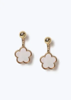 Muse Gold Flower Front And Back Earrings