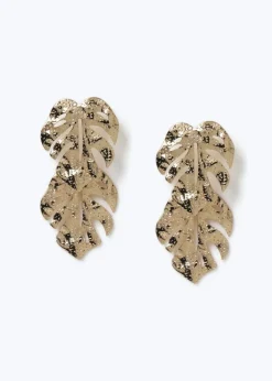 Muse Gold Large Leaf Drop Earrings