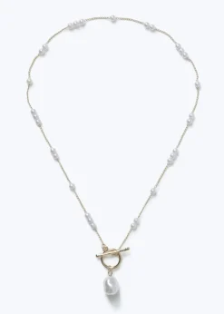 Muse Gold Pearl T-Bar Necklace