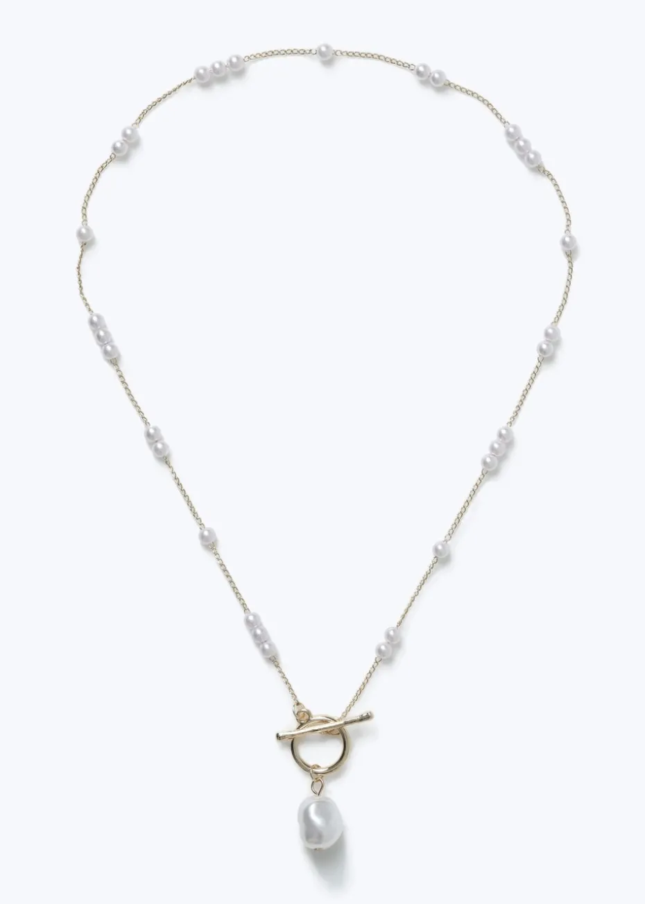 Muse Gold Pearl T-Bar Necklace
