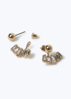 Muse Gold Rhinestone Front & Back Earrings