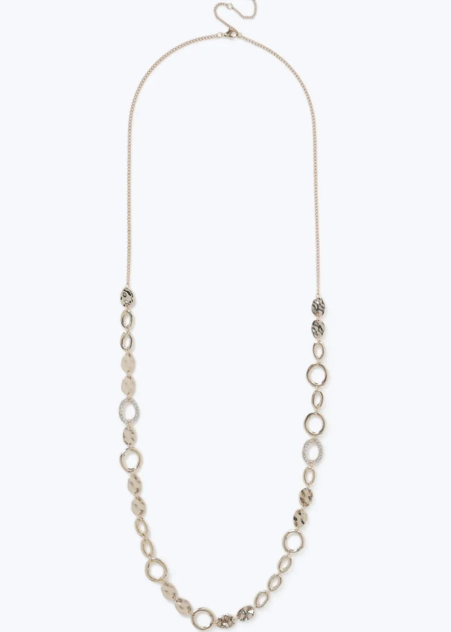 Muse Gold Textured Circle Long Rope Necklace