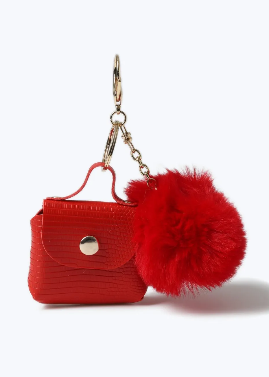 Muse Red Bag & Fluffy Pom Keyring