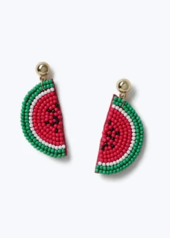 Muse Red Watermelon Seedbead Drop Earrings
