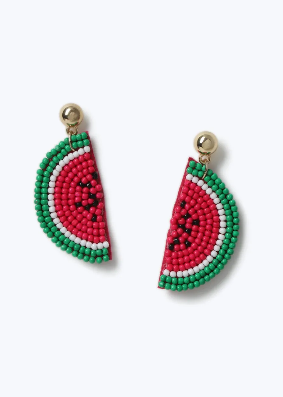 Muse Red Watermelon Seedbead Drop Earrings