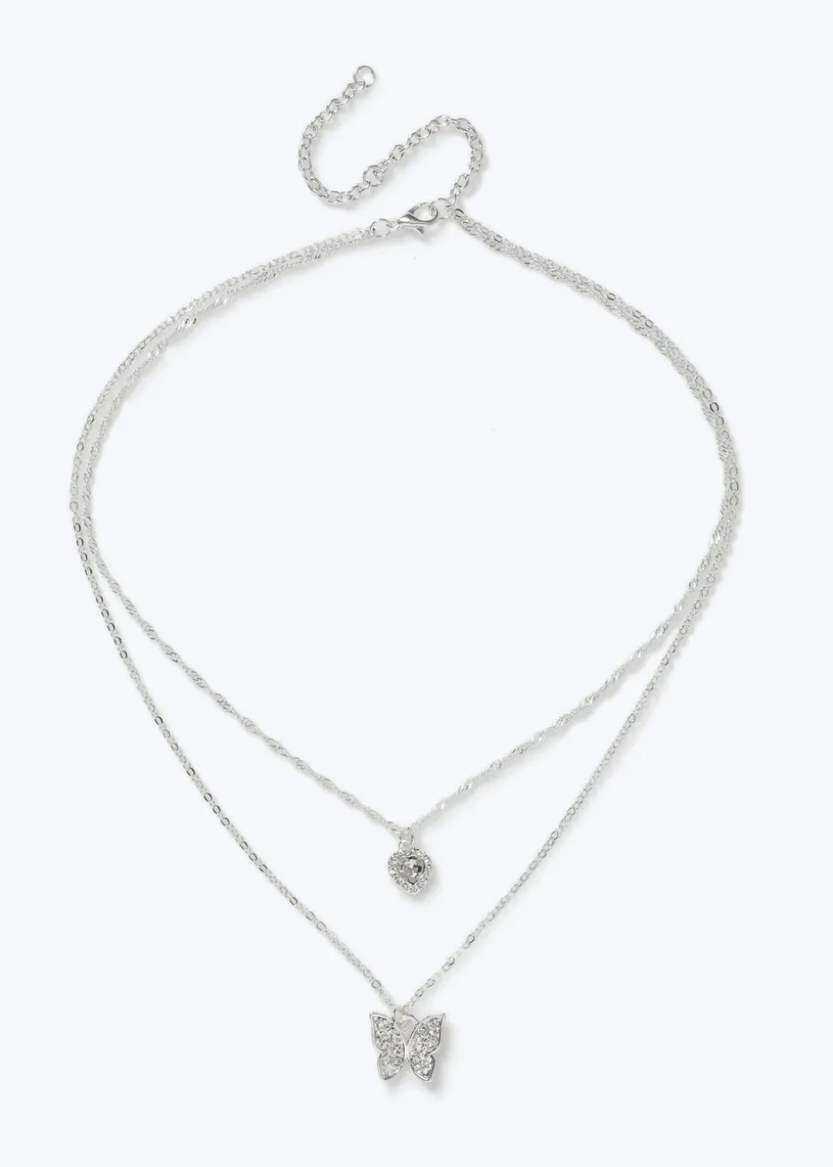 Muse Silver Butterfly Multirow Necklace