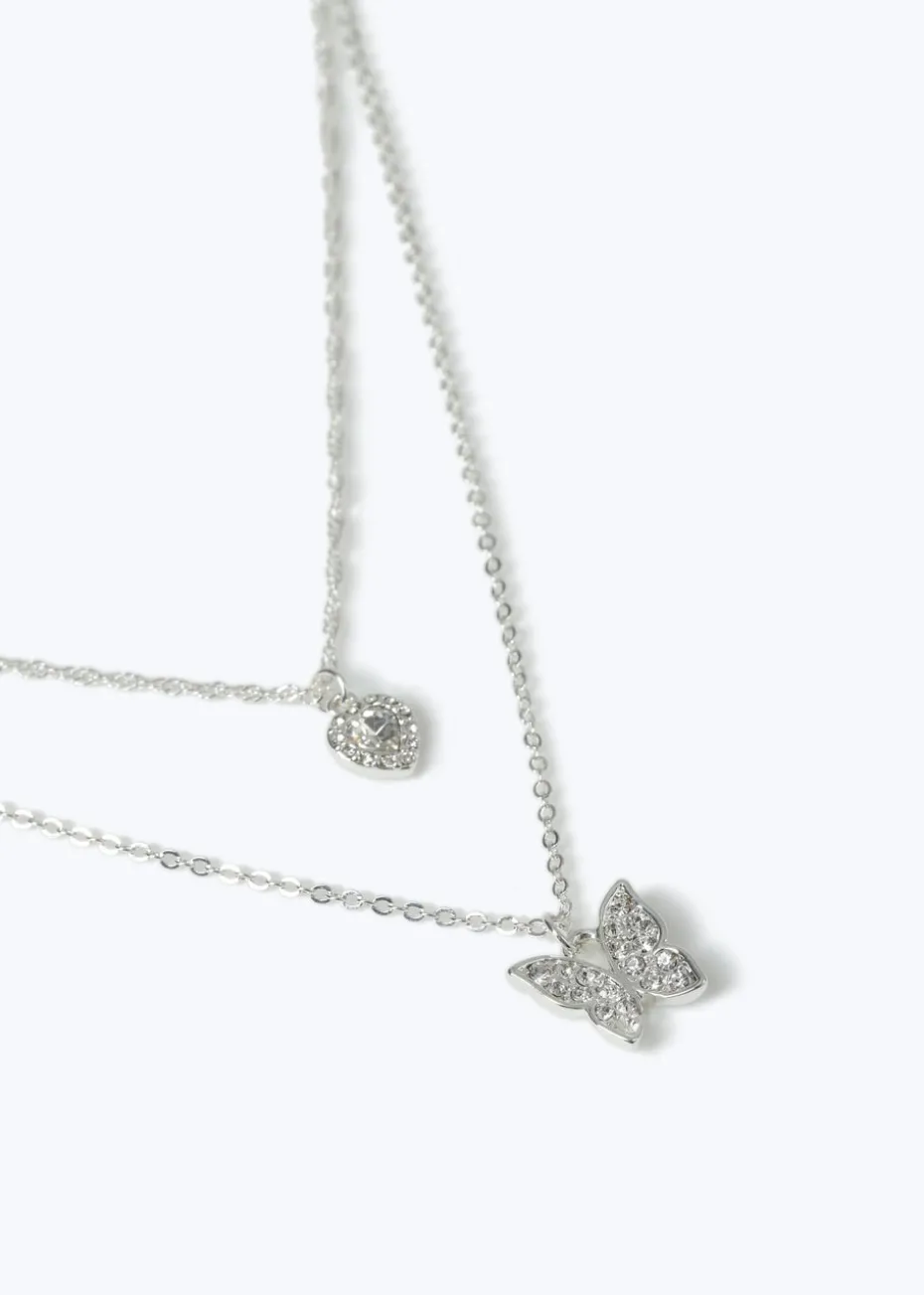 Muse Silver Butterfly Multirow Necklace