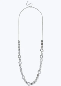 Muse Silver Textured Circle Long Rope Necklace