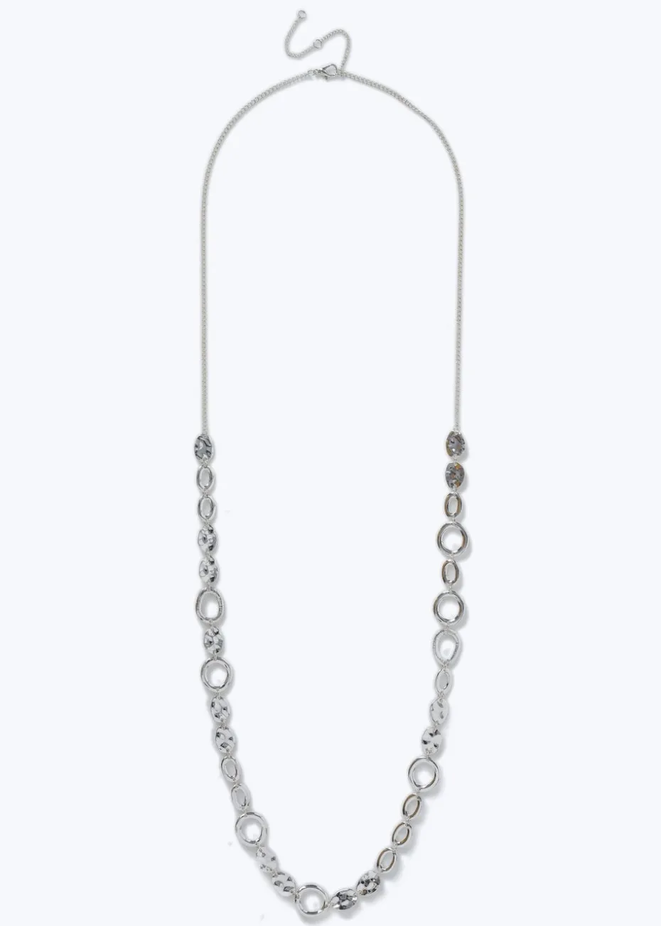 Muse Silver Textured Circle Long Rope Necklace