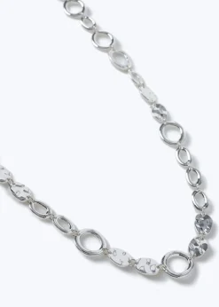 Muse Silver Textured Circle Long Rope Necklace