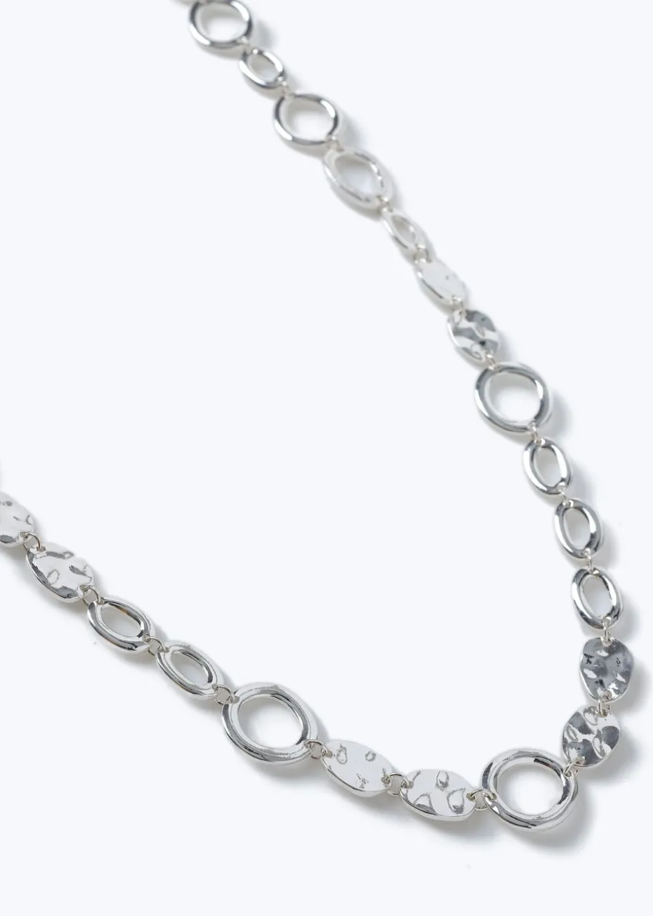 Muse Silver Textured Circle Long Rope Necklace