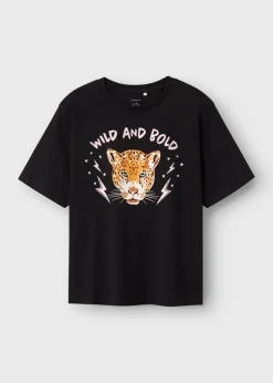 Name It Girls Black Leopard T-Shirt (6-12yrs)