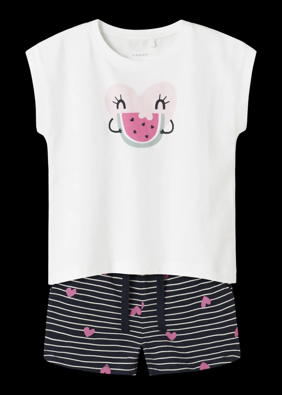 Name It Girls White Heart Top & Shorts Set (1.5-7yrs)