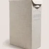 Narrow White Linen Laundry Basket