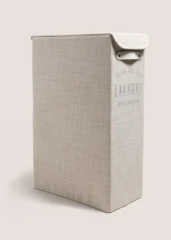 Narrow White Linen Laundry Basket