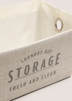 Narrow White Linen Laundry Basket