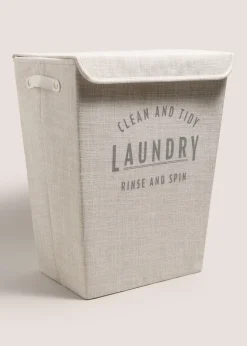 Narrow White Linen Laundry Basket