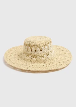 Natural Straw Macrame Floppy Hat