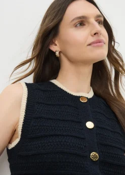 Navy Button Front Knitted Vest