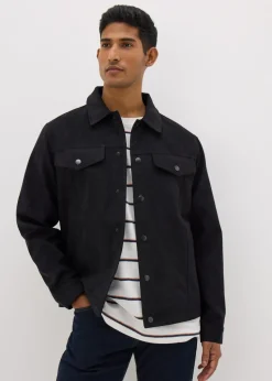 Navy Faux Suede Trucker Jacket