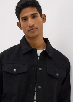 Navy Faux Suede Trucker Jacket