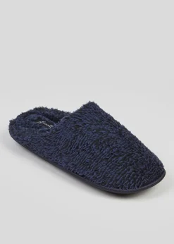 Navy Fluffy Mule Slippers