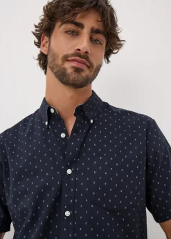 Navy Geometric Short Sleeve Oxford Shirt