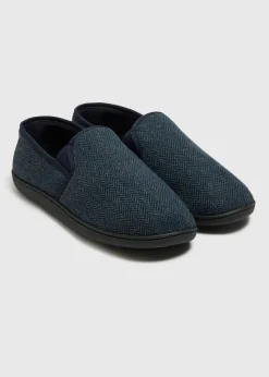 Navy Herringbone Slippers