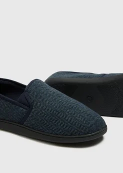 Navy Herringbone Slippers
