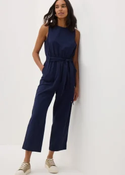Navy Linen Blend Jumpsuit