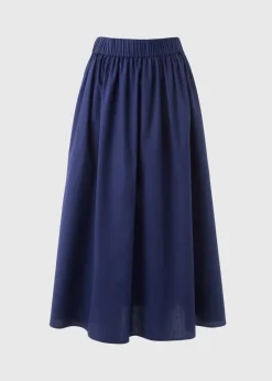 Navy Midi Poplin Skirt