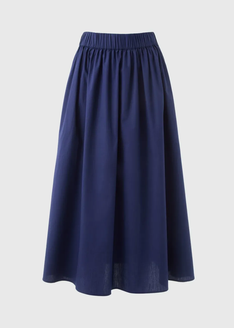 Navy Midi Poplin Skirt