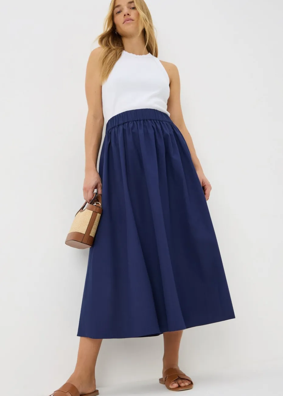Navy Midi Poplin Skirt