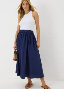 Navy Midi Poplin Skirt