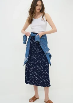 Navy Polka Dot Flared Hem Skirt