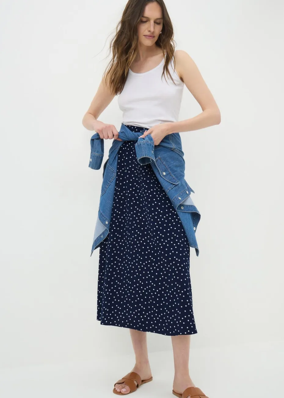 Navy Polka Dot Flared Hem Skirt