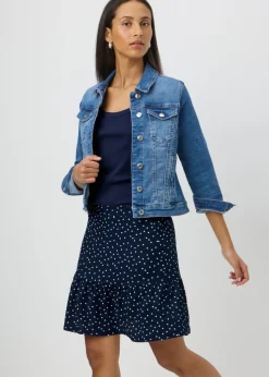 Navy Spot Textured Mini Skirt