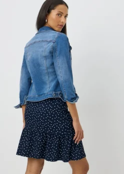 Navy Spot Textured Mini Skirt