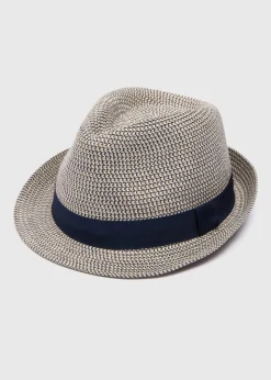 Navy Straw Trilby Hat