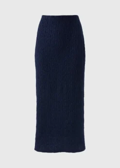 Navy Textured Midaxi Skirt