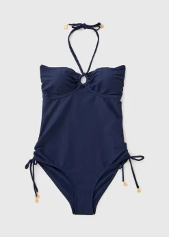 Navy Tie Halterneck Swimsuit