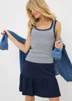 Navy Tiered Mini Skirt